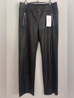 Athleta Delancey Gleam Straight Leg Pant Black Faux Leather L Office Chic Basics